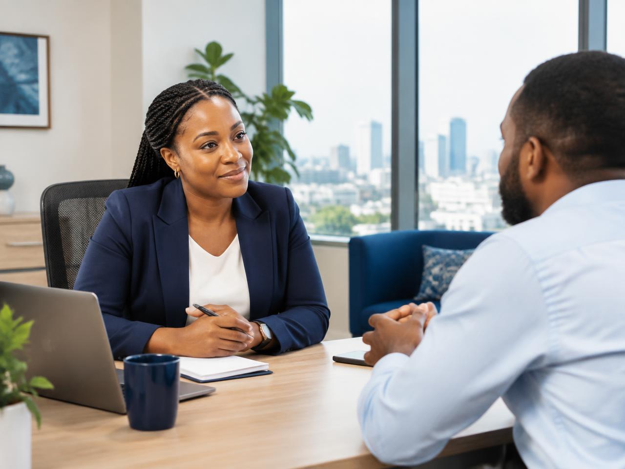HR professional speaking with an employee